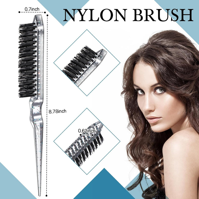Geiserailie 3 Pcs Slick Back Hair Brush Set Bristle Brush Edge Control Teasing Comb for Women Black Hair(Black)