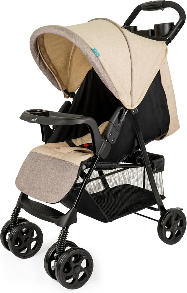 The Moon Brand Metro Urban Baby Stroller One Hand Fold Baby Travel Gear Lock, Dual Tray, Leg Rest, Multi-Reclining Seat Baby Trolley for Newborn, Infant & Toddler 0m+ (Up to 18 Kg) Grey - Beige