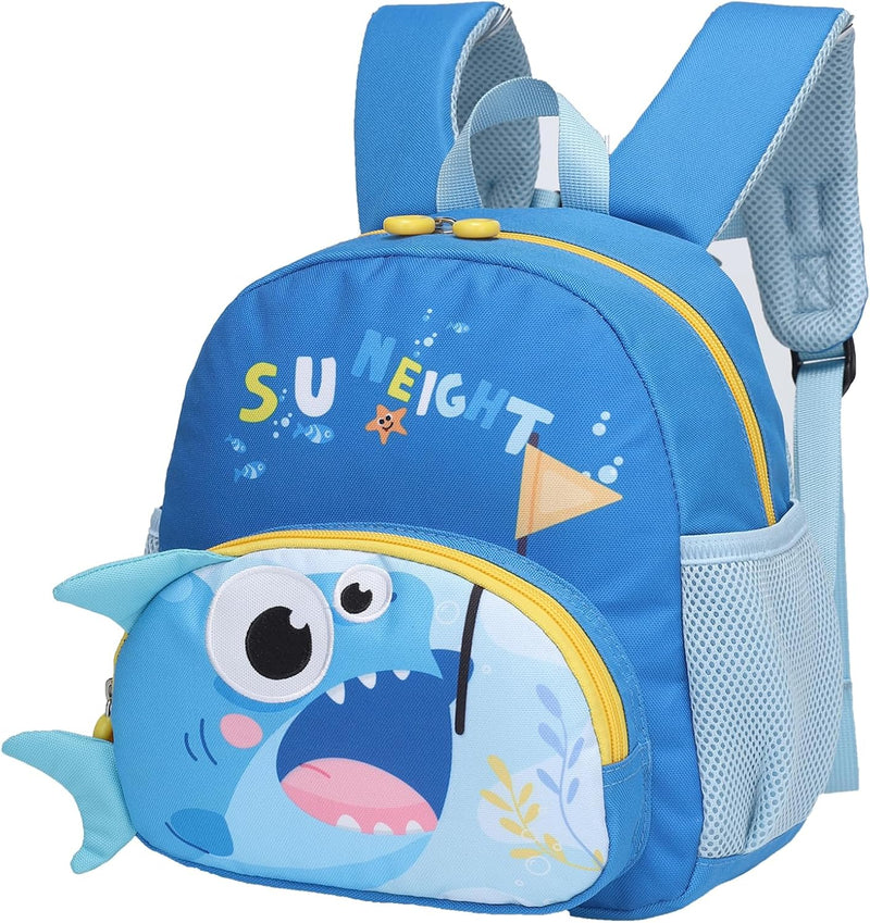 Toddler Backpack Dinosaur Preschool Bag for Boys Girls with Anti-Lost Leash, Cute Cartoon Kids Backpack for 2-6 Years Old, Lightweight Childrens Daycare School Bag SE22065 - Sky Blue Shark