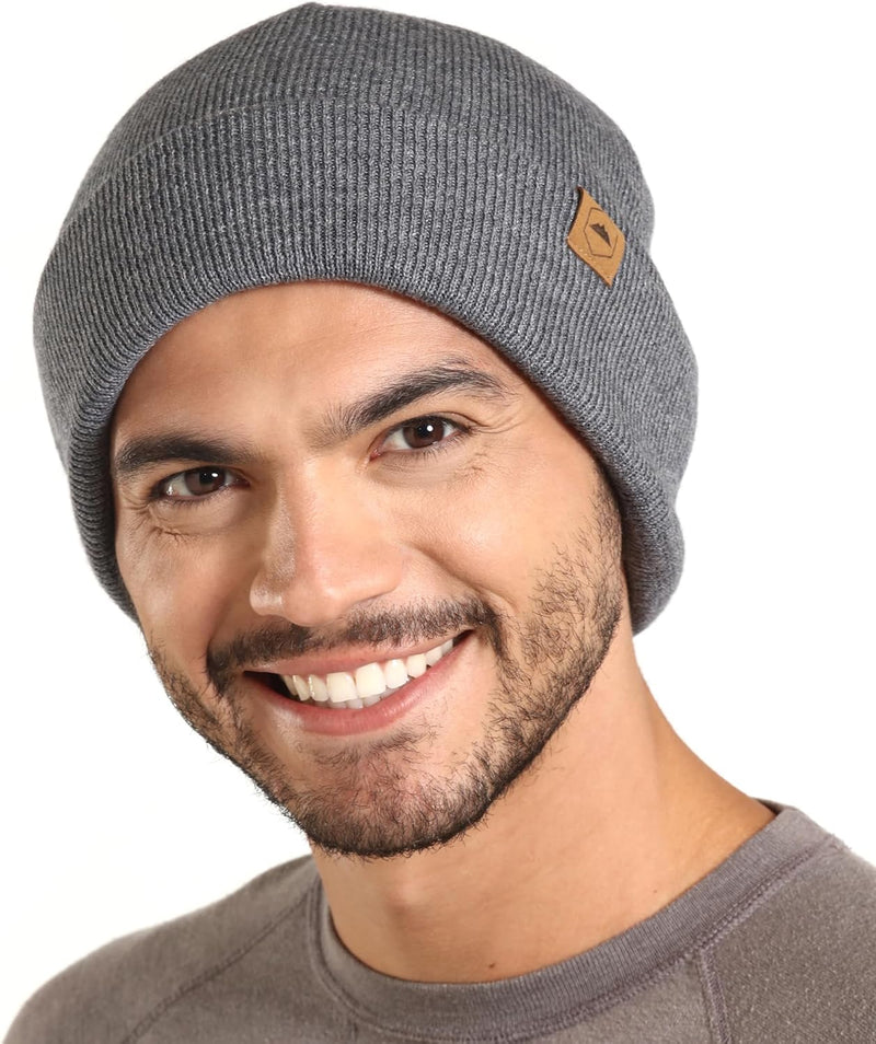 Winter Beanie Knit Hat for Men & Women - Merino Wool Ribbed Cap - Warm & Soft Stylish Toboggan Skull Caps for Cold Weather - Ribbed - Gray