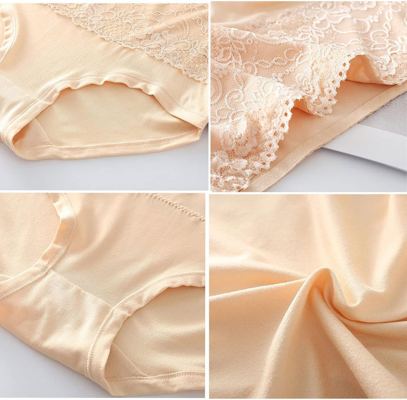 Dress Cici High Waisted Cotton Underwear, Lace Cotton Underwear for Women, 4-Pack (4 Pieces)