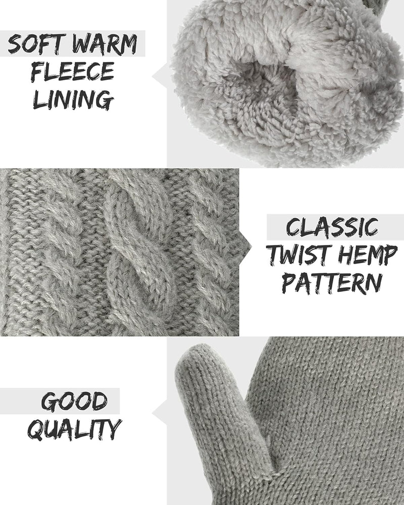4 Pieces Women Winter Hat and Glove Set, Warm Knitted Beanie Hat Glove Snow Ski Skull Cap with Visor and Touchscreen Glove