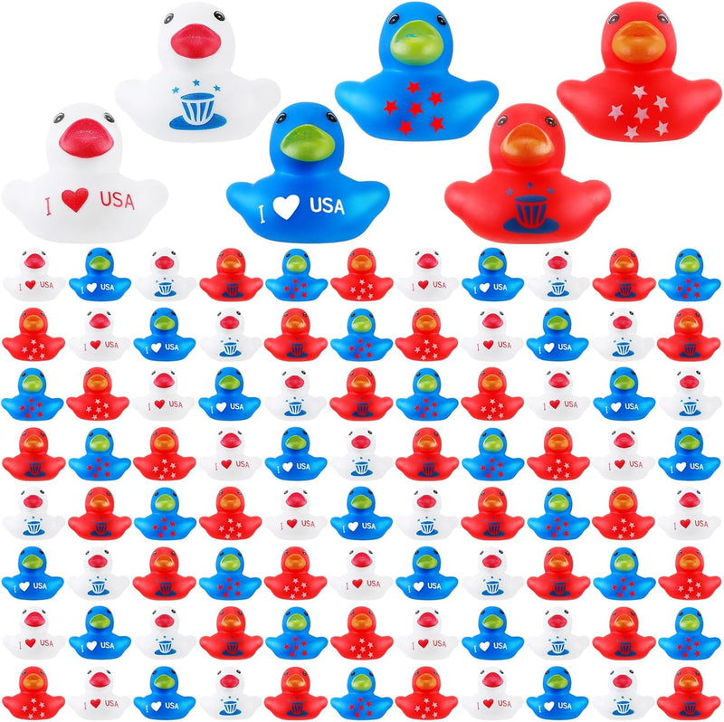 Deekin 50 Pcs Patriotic Rubber Duck Bulk 1.57 Inch Independence Day Small Shower Star Float Rubber Ducks for Memorial Day Baby Shower Summer Party