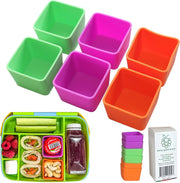 Squared Silicone Box Dividers 6pcs - Bento Box Divider 2"x2"x1.5" - Silicone Cupcake Baking Cups - Bento Box Accessories Meal Prep Containers Reusable - 6 Square - Green, Orange, Purple
