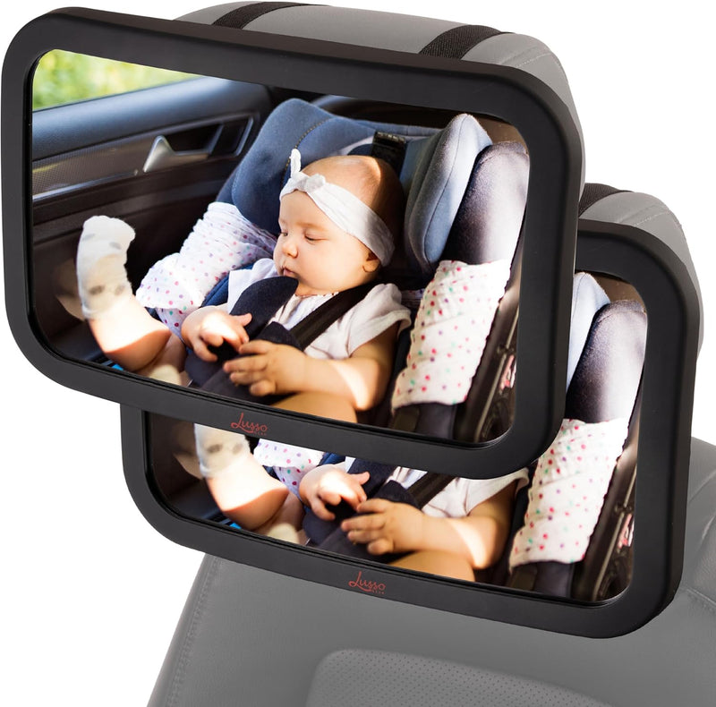 Lusso Gear Baby Mirror for Car Largest and Most Stable Backseat Mirror of Infant in Rear Facing Car Seat - Safe, Secure and Shatterproof, Black, BBM-Black, 11.5 Inch (Pack of 1)