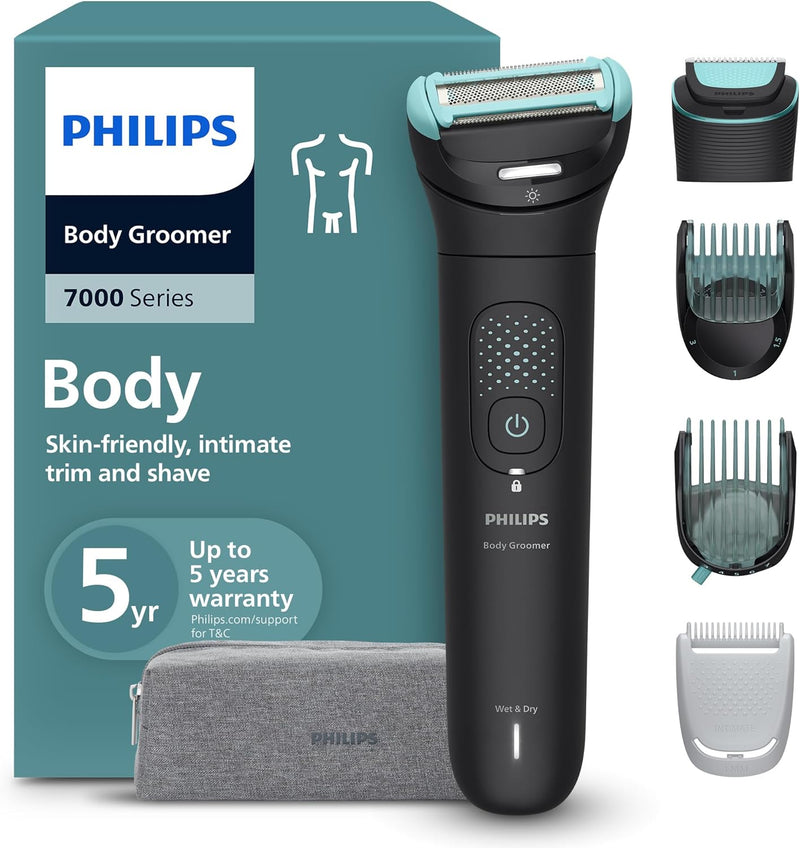 Philips Bodygroom BG7025/13 Showerproof Groin & Body Trimmer Body Shaver, 5-Length Adjustable Comb 80min Cordless, Skin Protection - BG7470/15