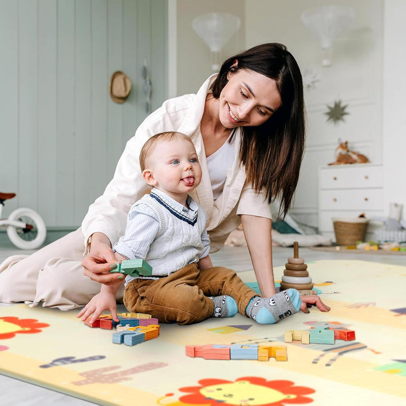 MONAMORE Play Mat (200cm X 180cm X 1cm) Playmat Play Babies Extra Thick Crawling Mat Water Proof and Reversible Large Soft for Toddler (Animals & Numbers)