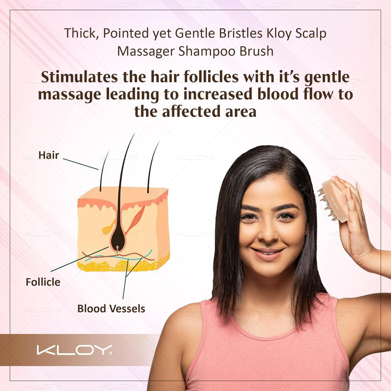 KLOY Round Hair Scalp Manual Massager Shampoo Hair Brush, Super Soft Bristles for Exfoliating, Anti-Dandruff (Texture Beige)