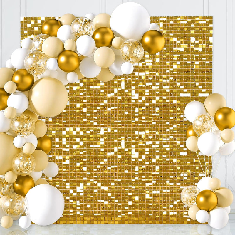 LJIE-House Champagne Shimmer Wall Backdrop Shimmer Panels Sequin Backdrop 36PCS Glitter Party Backdrop for Birthday Wedding Anniversary Engagement Baby Shower & Bachelorette Decorations Party