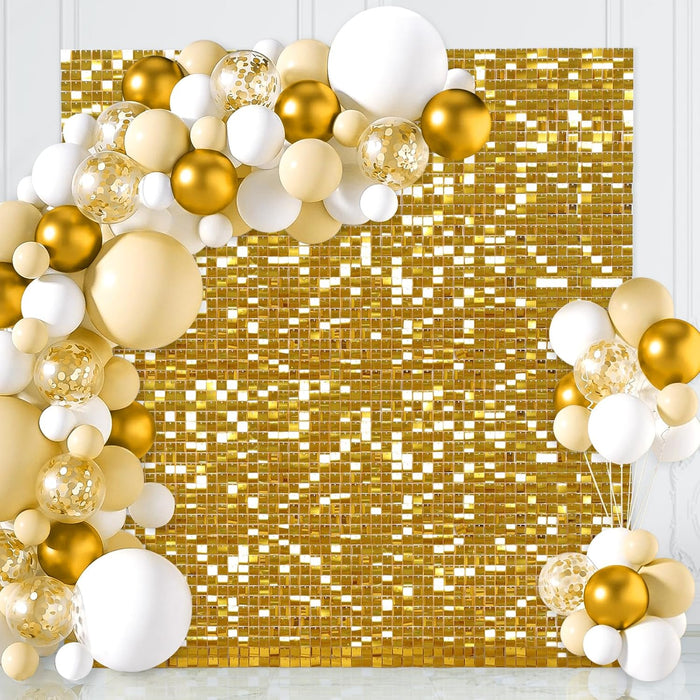 LJIE-House Champagne Shimmer Wall Backdrop Shimmer Panels Sequin Backdrop 36PCS Glitter Party Backdrop for Birthday Wedding Anniversary Engagement Baby Shower & Bachelorette Decorations Party