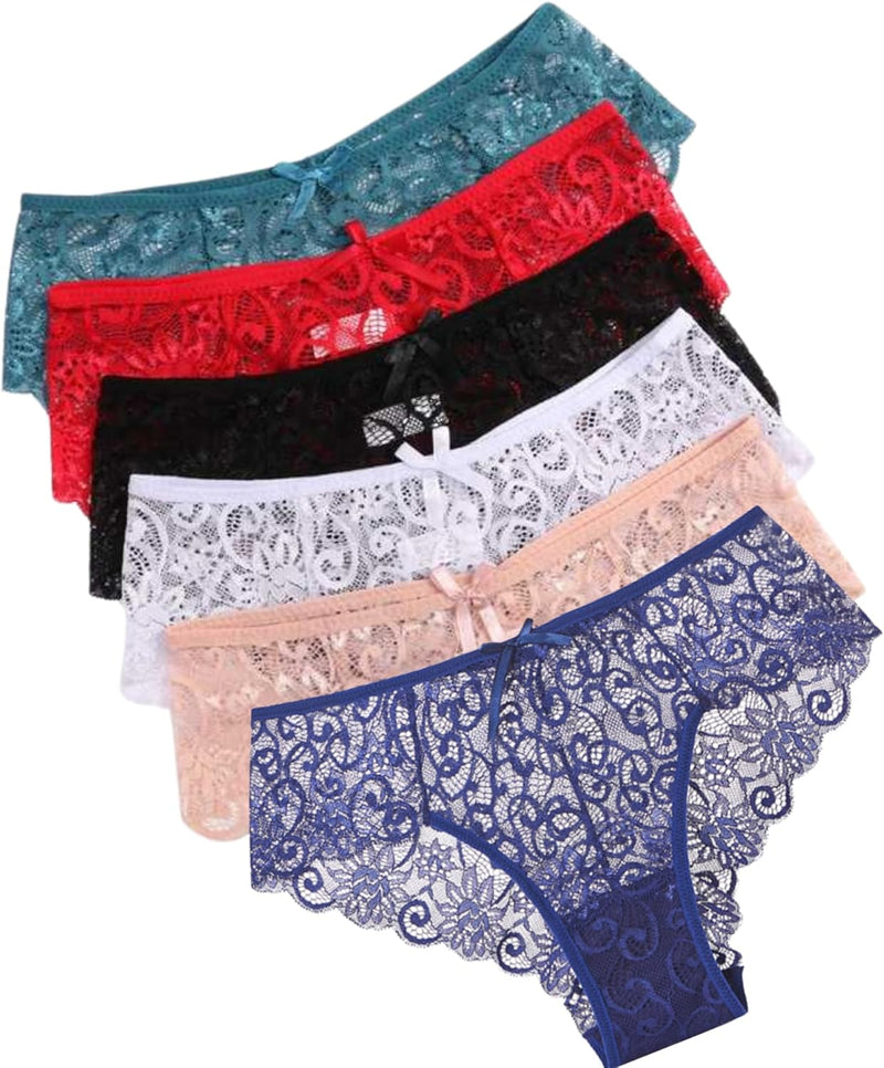 Misharen 6Pcs Pack Combo - Lace Lingerie Underwear, Lace Bikini Briefs, Hipster, High-Rise, Breathable Lace Pantie Women