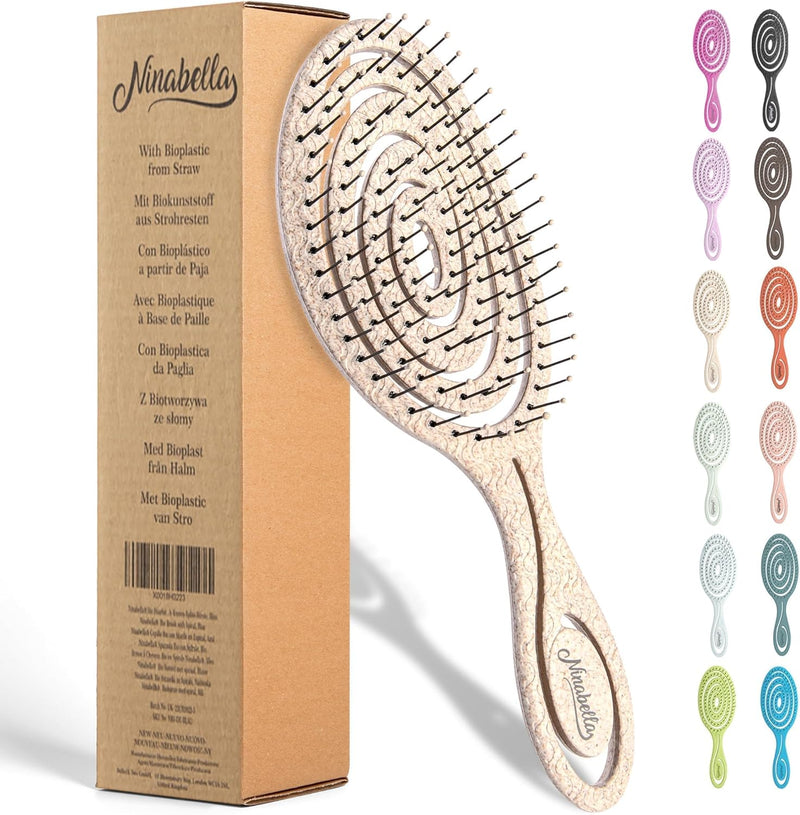 Ninabella Organic Detangling Hair Brush for Women, Men & Children - Does not Pull on Hair - Hair Straightening Brushes for Straight, Curly & Wet Hair - Unique Spiral Hairbrush, Rose Gold