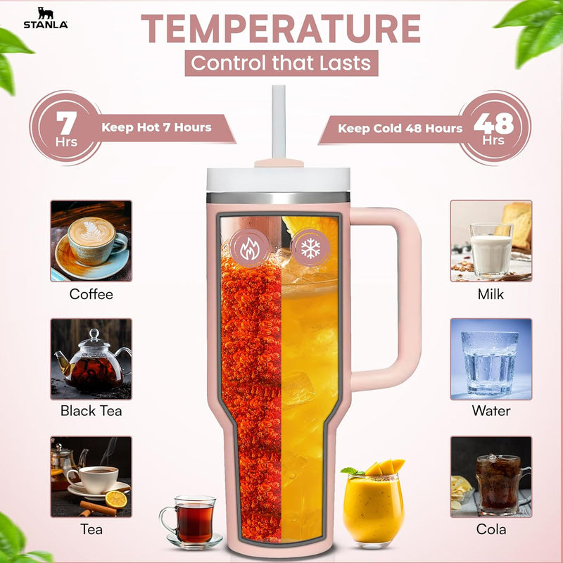 STANLA 40 oz Tumbler with Lid and Straw | Travel Mug for Iced Tea & Coffee | 100% Leakproof, Stainless Steel Insulated Tumbler for School,Office & Gym | Cup Holder Friendly Base (Cream)