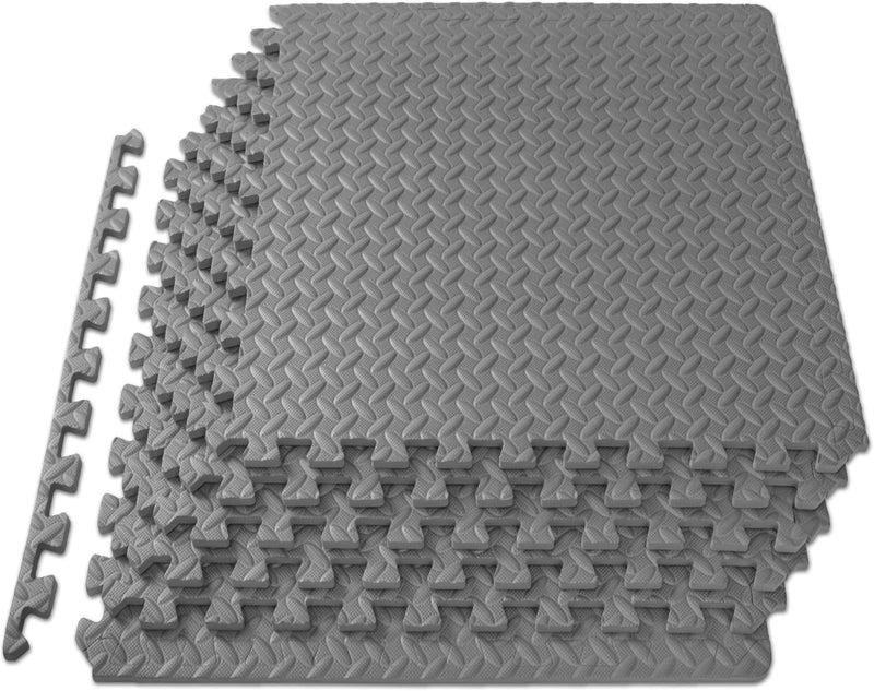 Exercise Puzzle Mat, EVA Foam Interlocking Tiles Protective and Cushion Flooring for Gym Equipment, Exercise and Play Area - Grey - 1/2 Inch - 24 Sq Ft - 6 Tiles
