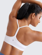 CRZ YOGA Y Back Sports Bra for Women - Padded Racerback Spaghetti Straps Thin Strap Low Impact Workout Yoga Bra