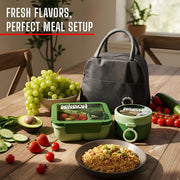 Lunch Box with Insulated Bag for Kids & Adults with Reusable Spoons, Leak-Proof Large 4 Compartment Bento Lunch Box, Ideal for Versatile & Balanced on-the-Go Eating, Heavy Duty, BPA Free