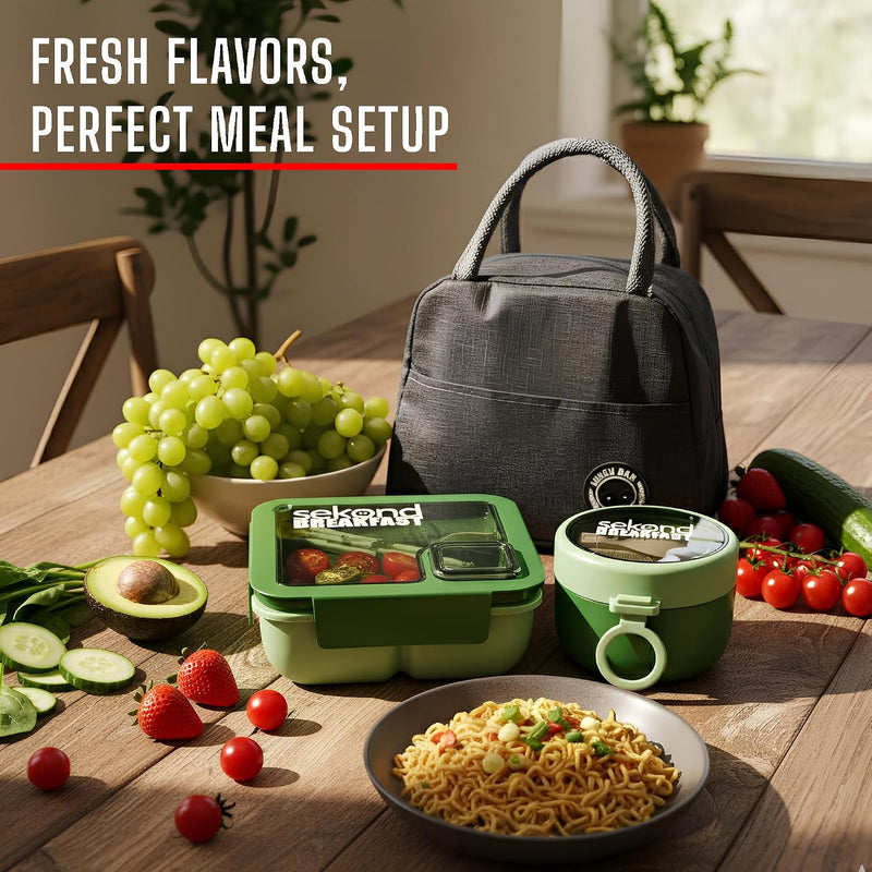 Lunch Box with Insulated Bag for Kids & Adults with Reusable Spoons, Leak-Proof Large 4 Compartment Bento Lunch Box, Ideal for Versatile & Balanced on-the-Go Eating, Heavy Duty, BPA Free
