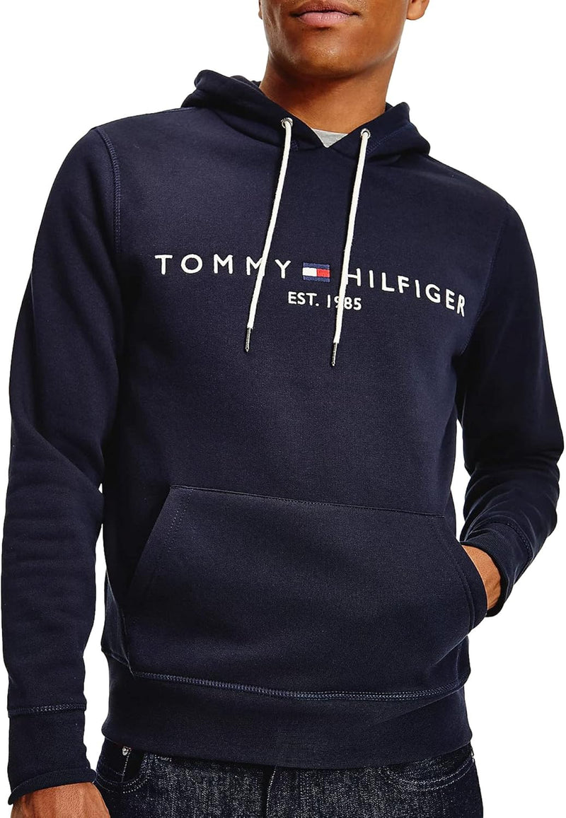 Mens Embroidered Brand Logo Kangaroo Pocket Hoodie Long Sleeves Sweatshirt - Blue/Sky Captain