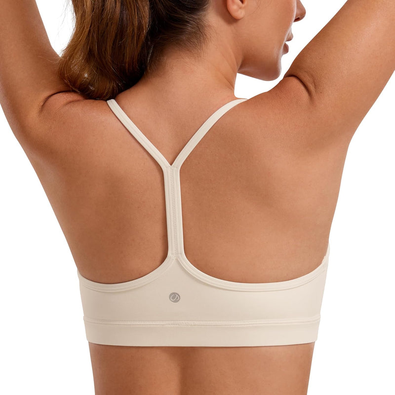 CRZ YOGA Y Back Sports Bra for Women - Padded Racerback Spaghetti Straps Thin Strap Low Impact Workout Yoga Bra