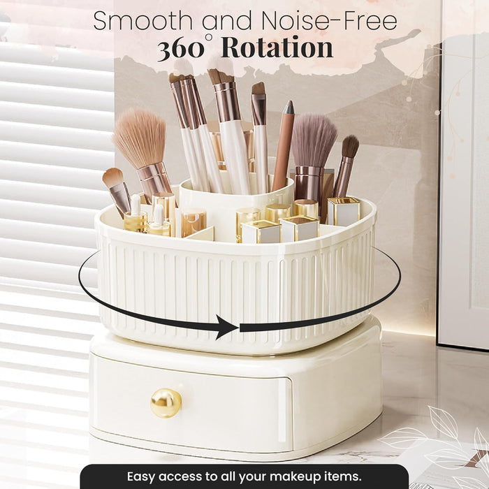 SPAULD Rotating Makeup Organizer, Adjustable Layers Spinning Skincare Organizer, Cosmetic Display Case with Brush Holder, Multi-Function Storage Carousel for Vanity Bathroom Countertop (Style 2)
