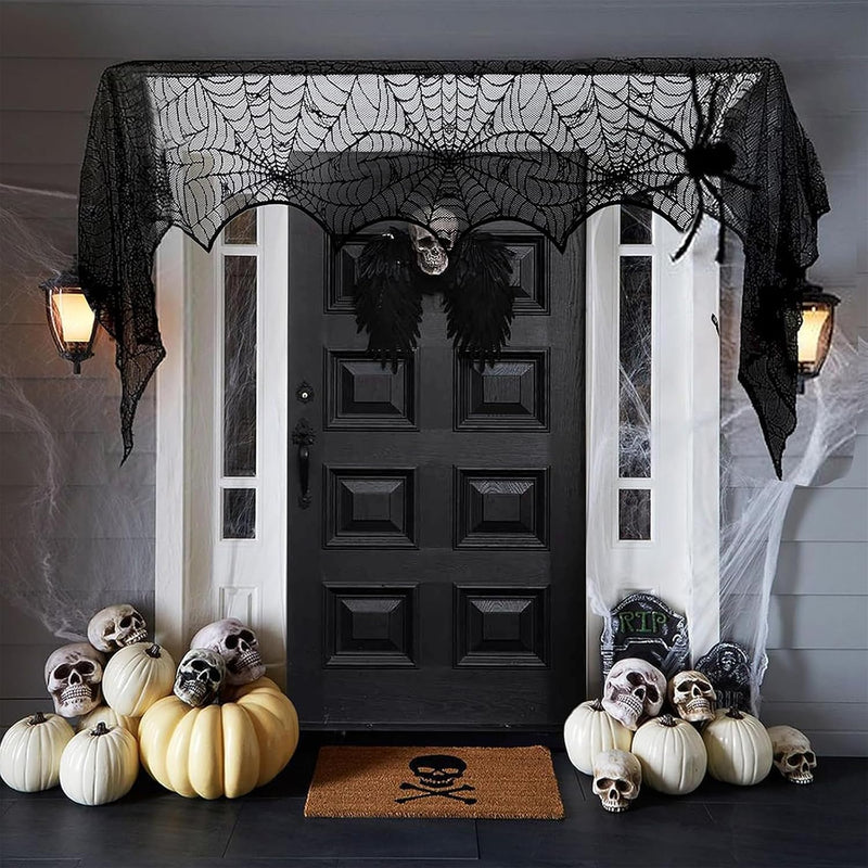 Halloween Party Decorations Set - 5Pack HalloweenDecor Festive Happy Halloween Banner Hanging Swirls & Spider Web Table Decorations & Mantel Scarf & 3D Bat Sticker for Hallo-ween Party Home