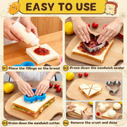 24-Piece Sandwich Cutter and Sealer Set for Bread and Pancakes, Fun Shape Lunch Box Maker with Animal and Geometric Designs