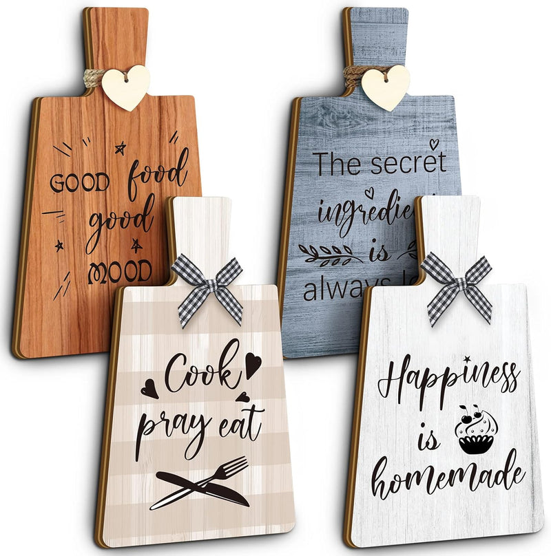 Chunful 4 Pcs Kitchen Farmhouse Rustic Letters Wooden Cutting Board Sign Retro Wood Hanging Wall Decor for Home Cabinets Dining Living Room Restaurant Cafe Decorations, 4 x 7 Inches
