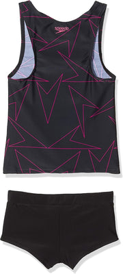 Girls' Boomstar Tankini, Black/Electric Pink, 32 (13-14 Yrs)
