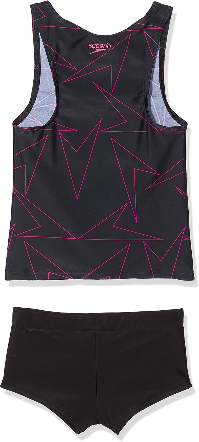 Girls' Boomstar Tankini, Black/Electric Pink, 32 (13-14 Yrs)