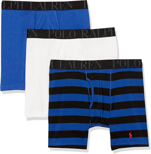 Men's B-CFW-BBRIEF2-P3 Briefs - Long Leg - White/Polo Black & Blue Saturn Stripe/Blue Saturn - 3 Pack