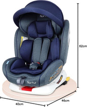 Nurtur Ultra Baby/Kids 4-in-1 Car Seat - 360 Rotation - ISOFIX 9-Level Adjustable Headrest and Canopy - 0 months to 12 years (Group 0+/1/2/3), Upto 36kg- Shiny Blue