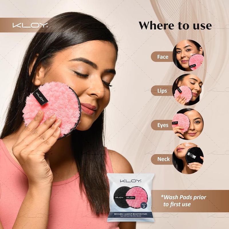 KLOY Reusable Multipurpose Makeup Removal Facial Cleansing Pads (Pack of 2), Facial Makeup Remover, Eye Makeup Remover & Foundation Simple Makeup Remover Pads (Pink & Black)