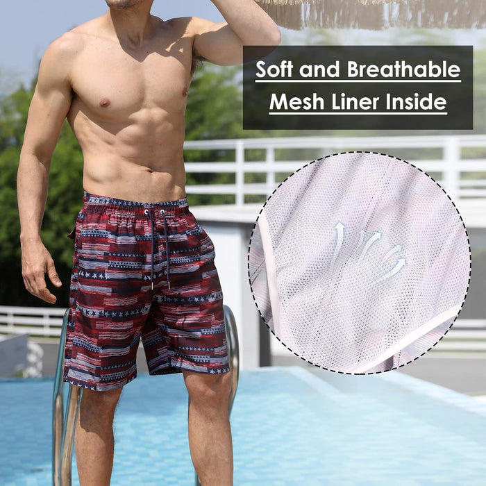 Maeau Men Swim Beach Shorts Quick Dry Swimming Trunks Drawstring Surfing Board Shorts