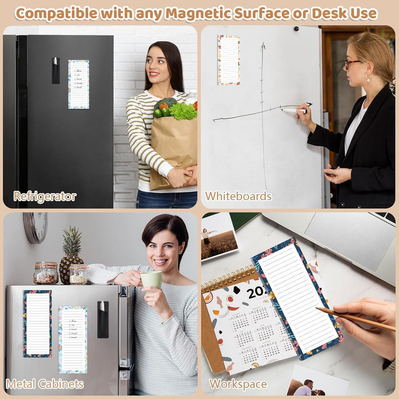 Tazweeq 4Pcs Magnetic Note Pad for Fridge with Pen Holder, Totally 200 Sheets, Floral Design Magnetic To Do List, Shopping List, Grocery List, Task Management, Memo Pads for Refrigerator
