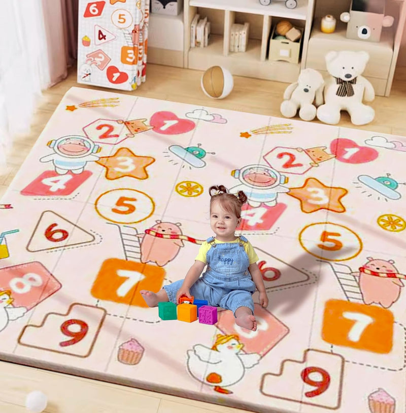 MONAMORE Play Mat (200cm X 180cm X 1cm) Playmat Play Babies Extra Thick Crawling Mat Water Proof and Reversible Large Soft for Toddler (Animals & Numbers)