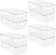 Vtopmart 4 PCS Clear Fridge Organizers and Storage Bins with Lids, Stackable Plastic Containers Boxes with Handles for Fridge, Freezer, Pantry, Cabinet, Kitchen Organization - 8pack12''w