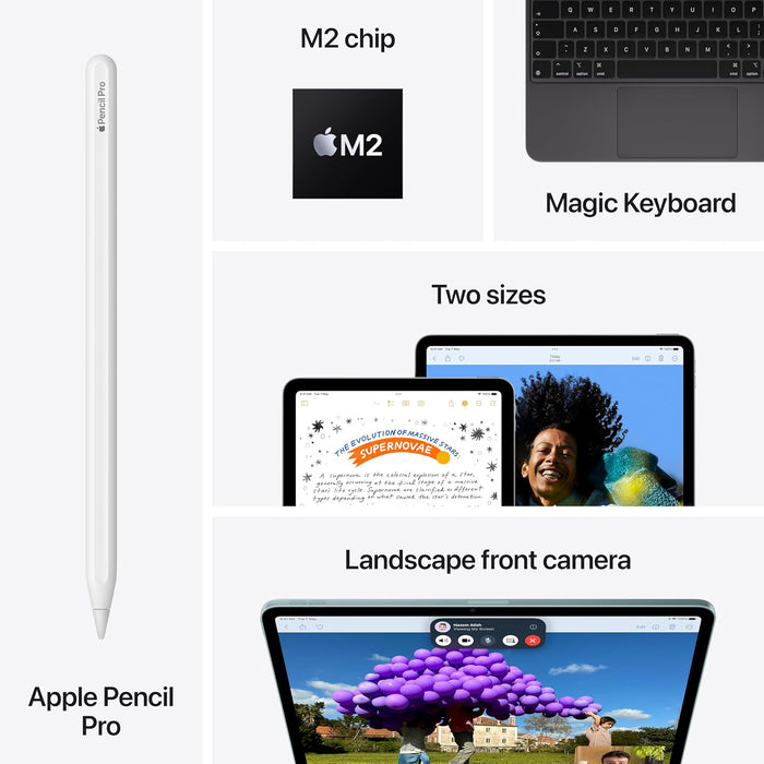Apple iPad Air 11-inch (M2): Liquid Retina display, 128GB, Landscape 12MP Front Camera/12MP Back Camera, Wi-Fi 6E, Touch ID, All-Day Battery Life - Starlight (Renewed)