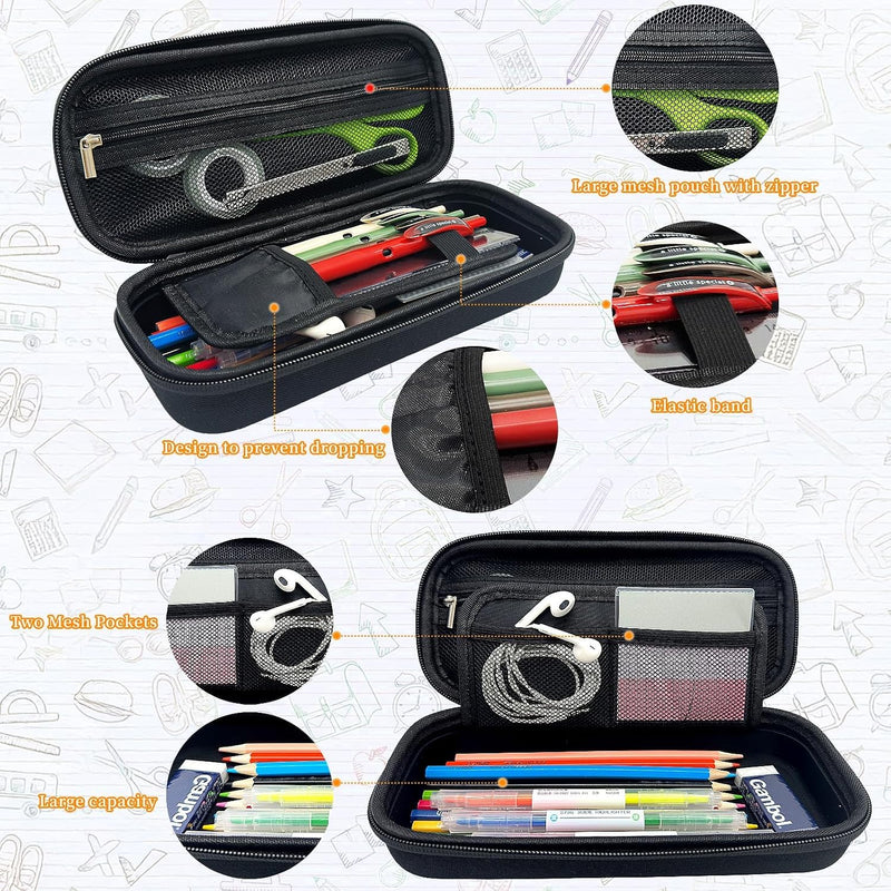 Pencil Case, EVA Pencil Case, Hard Shell with 2 Layers, Large Capacity, Simple Stationery Pouch for Students and Workers with Hand Strap