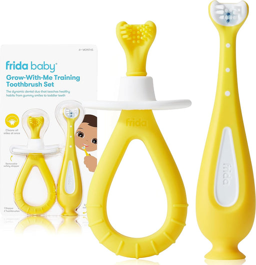 Fridababy Baby'S First Toothbrush With Case, 3 Months + - Grow-with-Me Training Toothbrush Set (6M+)