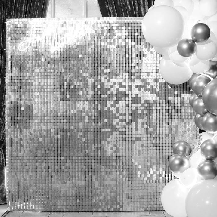 Naozinebi 24PCS Silver Shimmer Wall Backdrop Silver Sequins Backdrop Decoration Panels Photo Backdrops for Birthday Anniversary Wedding Engagement Decoration
