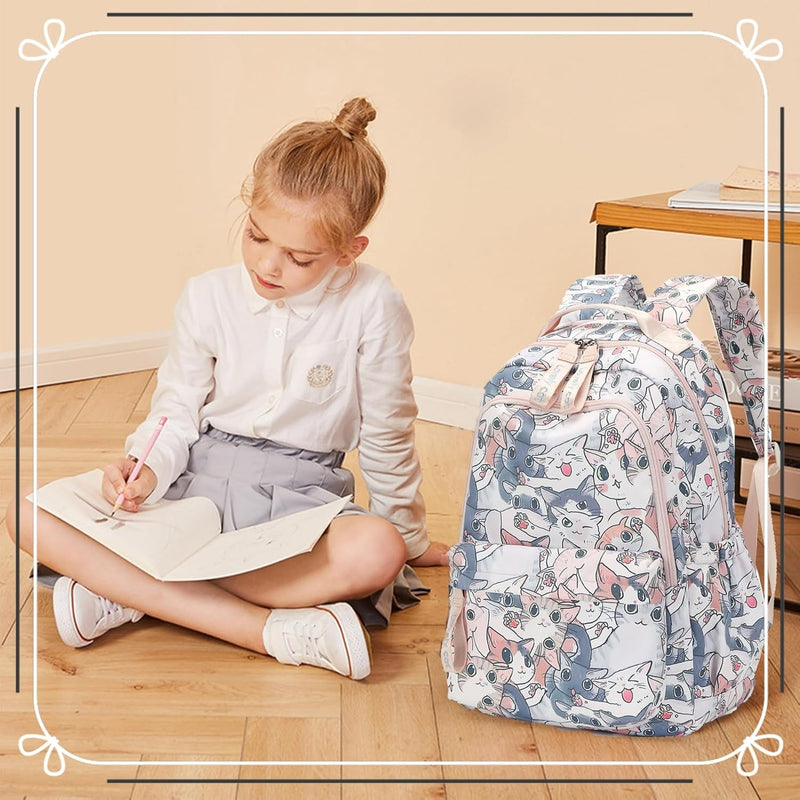 Mfikaryi Cute Cat Casual Daypack Teens Elementary School Backpack Students Bookbag for Girls Boysâ€¦