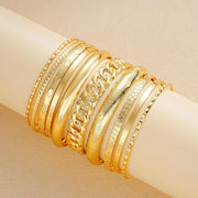 Gold Plated Bangle Bracelets Set for Women, Indian & Dubai Style Stackable Chunky Jewelry, Multi-Layer Textured 14K Gold Plated Ladies Gift for Eid & Parties 10Pcs