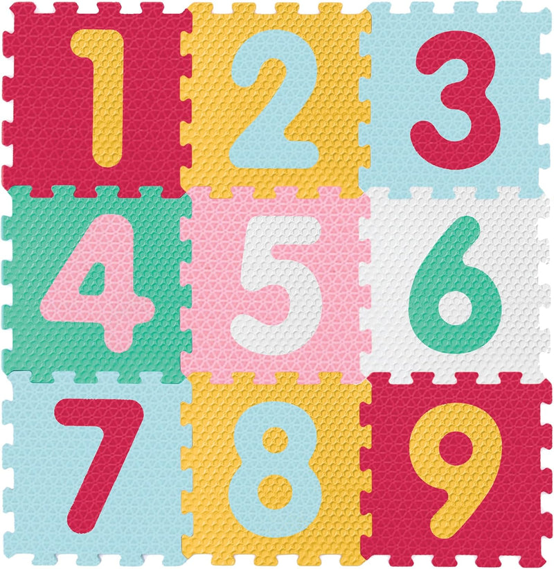 Sunta Mix Textured Numbers Puzzle Baby Mat (32x32cm), Soft, Non-Toxic, EVA Foam, Interlocking Tiles, Made in Malaysia, 9 pcs - Assorted - 30 x 30 cm
