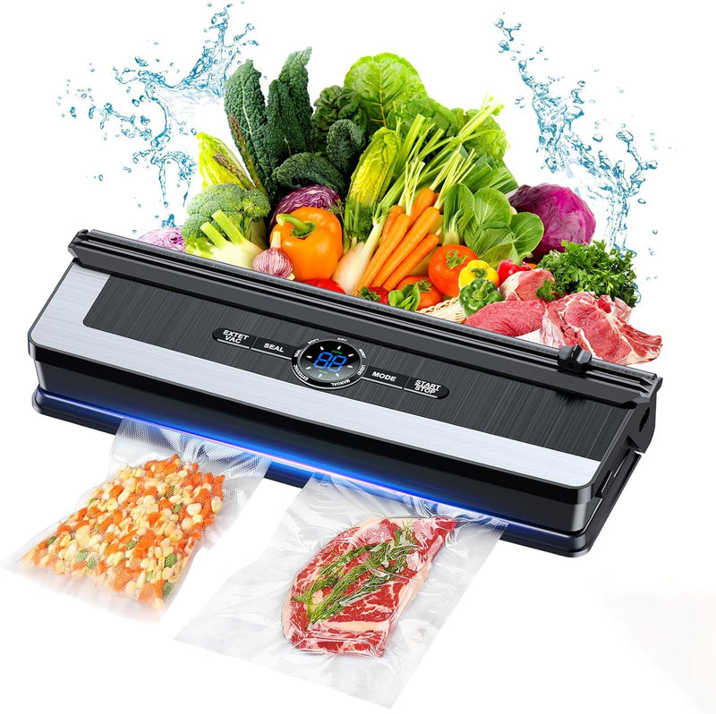 8 in 1 Food Vacuum Sealer Machine, Vacuum Sealer Machine with Build-in Cutter Automatic Air Sealing System LED Indicator for Food Storage Dry and Moist Food Modes with 5 Pcs Seal Bags Kit (Black)