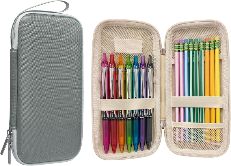 Pen Pencil Case, Slim Portable Pen Box with Compartments, EVA Hard Shell Pencil Case Pouch, Lightweight Travel Stationery Storage for School Office Supplies -Black - Green