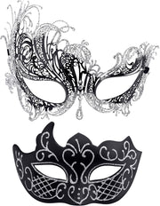 2 Stck Venezianische Maske Paar Maskerade Mask Venezianischen Maske Kostm Masken fr Damen Herren Halloween Karneval Party - Iron Phoenix Black & Silver