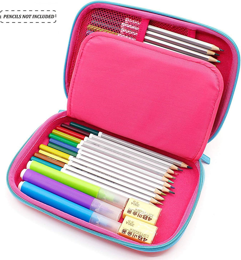 Unicorn Pencil Case with Compartments - Shockproof EVA Hard Shell Multiple Pen Slots Mesh Pockets Large Capacity Organizer for School & Travel 8.7"