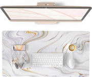 QIYI Large Mouse Pad, Cute Pink Desk Mat for Desktop, Women Girls PU Leather Waterproof Gaming Mousepad, Rose Gold Marble Computer PC Laptop Protector Writing Pads for School Office Home 31.5" x 15.7" - Luxury Marble Ink 31.5" x 15.7"