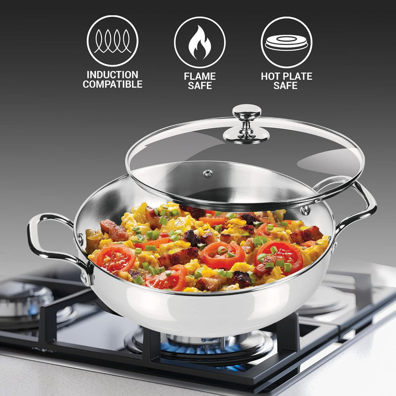 MILTON Pro cook Procook Triply Induction Base Cookware Set of 3 Stainless Steel Sauce Pan 14 cm, Fry Pan 24 cm, Kadhai 24 cm with Glass Lid 24 cm, Silver Dishwasher Safe Food Safe Flame Safe