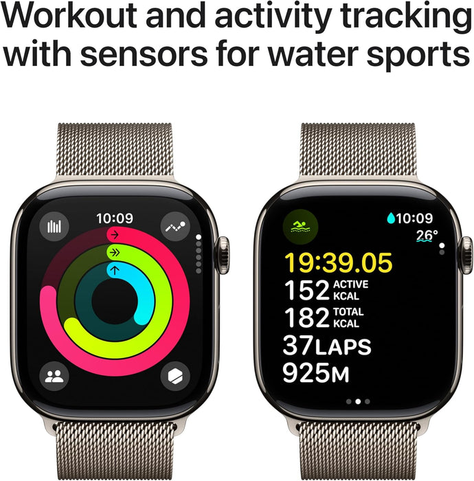Apple Watch Series 10 GPS + Cellular 46 mm Smartwatch with Gold Titanium Case with Gold Milanese Loop - M/L. Fitness Tracker, ECG App, Always-On Retina Display, Carbon Neutral